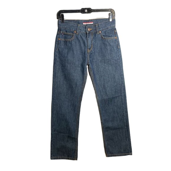 Youth Tommy Hilfiger Mid Rise Dark Wash Straight Leg Blue Denim Jeans Size 14 - Picture 1 of 8